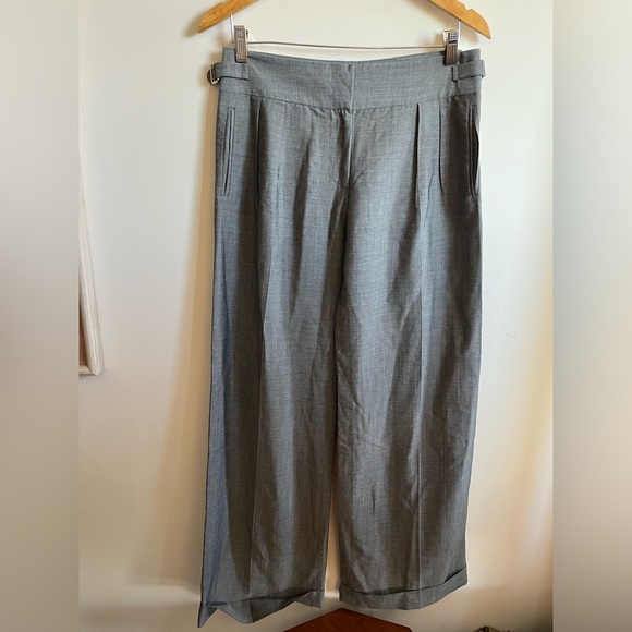Pringle of Scotland Lightweight Gray Wide-leg Folded Hem Dress Pants size 8 Wool - Picture 1 of 14